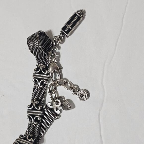 Brighton Vintage Self Love‎ & Respect Silver Mesh Bracelet Scroll Cross Black - Picture 7 of 8